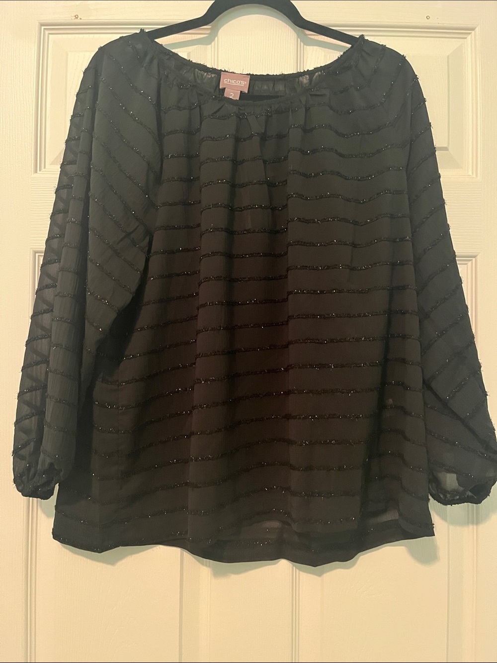 Chico's Black Sheer Stripe Glitter Blouse
